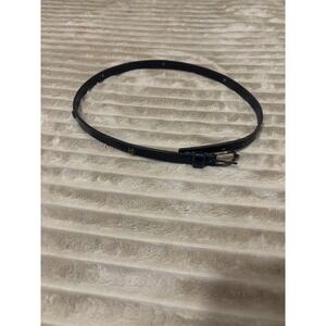 Aigner Black Leather Skinny Belt with Gold Buckle and Studs Women